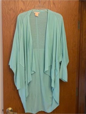 Sweet Romeo Light Aqua Draped Open-Front Knit Cardigan